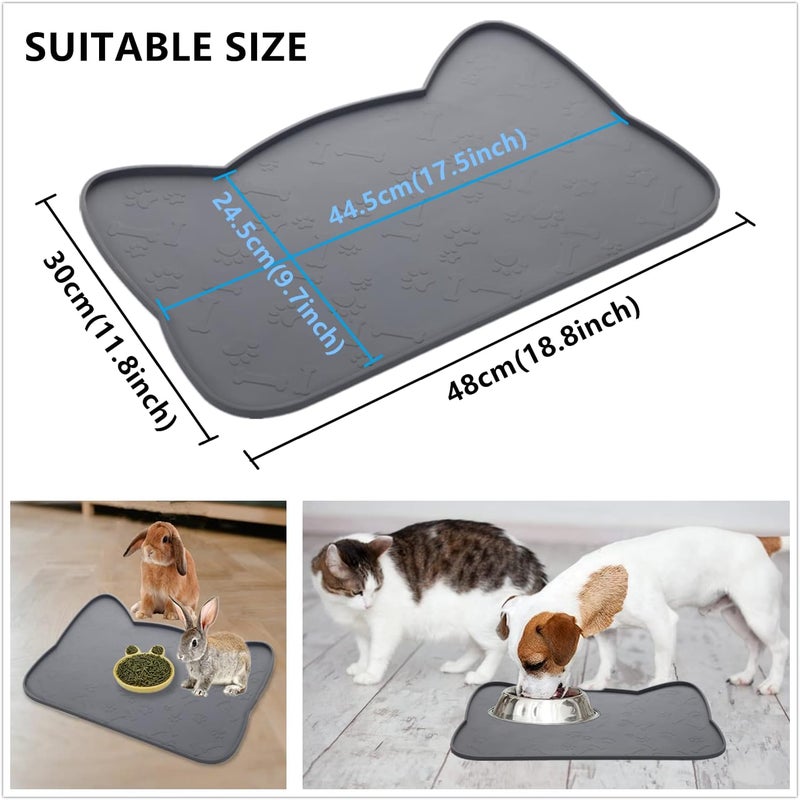 IYYI Cat Food Mat, Silicone Dog Bowl Mat for Food and Water, Waterproof Non Slip Pet Feeding Mat, Raised Edge Dog Food Tray to Stop Food Spills and Water Messes on Floor (Teal+M) - Image 4